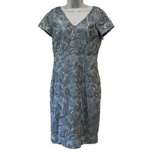 JS Collections Womens Shay Cocktail Dress Size 8 Pale Blue V Neck Sequined Mesh
